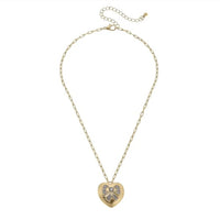 Canvas Style - Women's Crystal Bow And Chain Link Heart Pendant Necklace