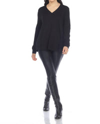 Joseph Ribkoff Mixed Panels V-neck Long Sleeve Top in black - women's blouse