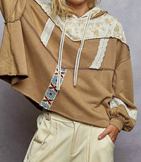 POL Hillary Balloon Sleeve Hoodie in cocoa - women's top - view 4