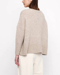 7115 by SZEKI Chunky V-neck Sweater in light taupe - women's sweater - alternate view