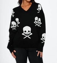 Orchid Bloom - Skulls V-neck Sweater