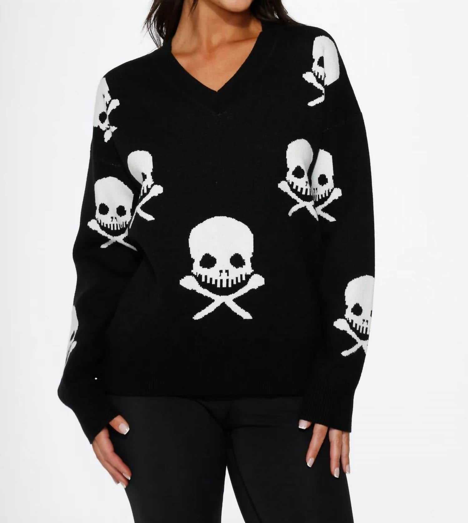 Orchid Bloom - Skulls V-neck Sweater