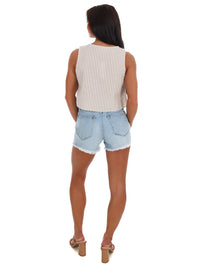 day + moon Sugar Stripe Bow Crop Top in mocha - women's tank top - detail view
