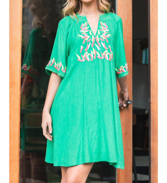 V-Neck Embroidered Dress