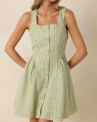 Entro - Sydney Button Front Gingham Print Mini Dress