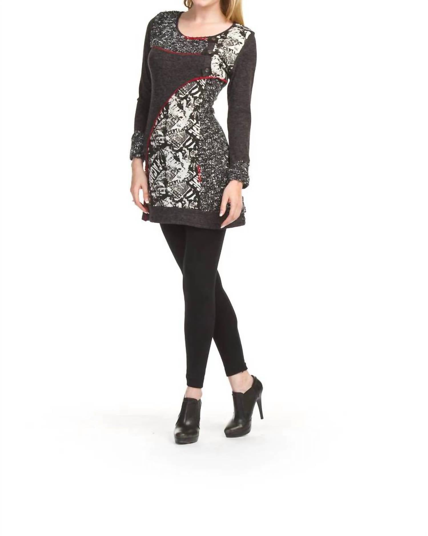 Papillon - Boucle & Print Patch Long Sleeve Dress