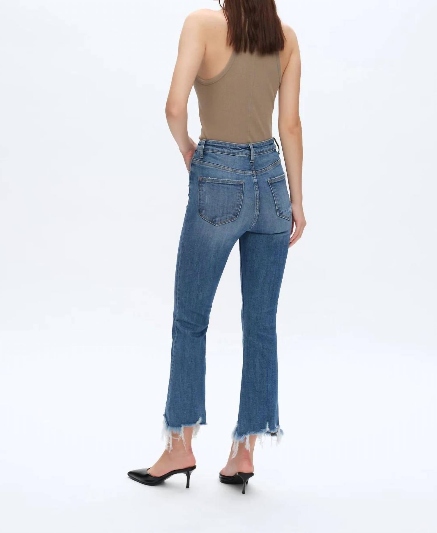 Bayeas - Rita High Rise Frayed Hem Ankle Flare Jeans