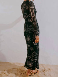 Never Fully Dressed - Mono Palma Mesh Maxi Dress