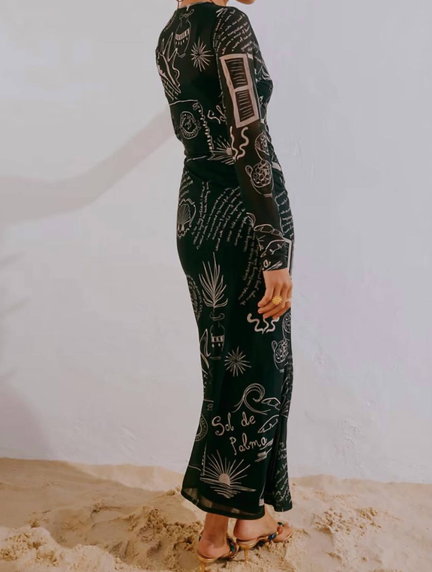 Never Fully Dressed - Mono Palma Mesh Maxi Dress