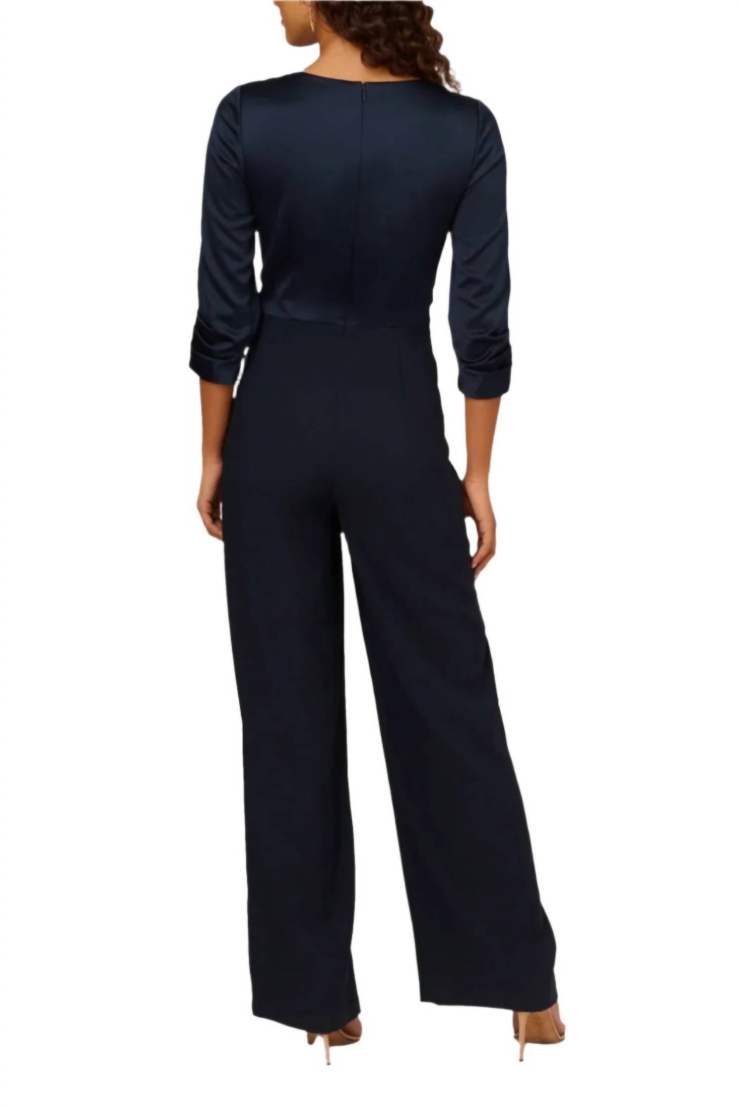 Adrianna Papell - Belted Wide Leg Satin Crepe Jumpsuit
