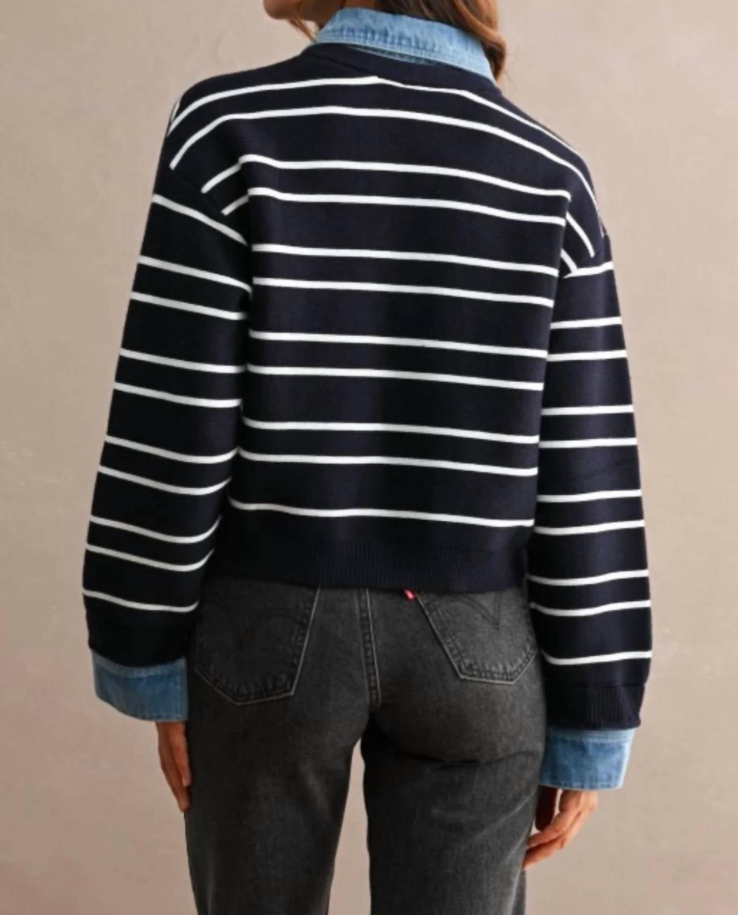 Mable - Striped Sweater with Contrast Denim Detail