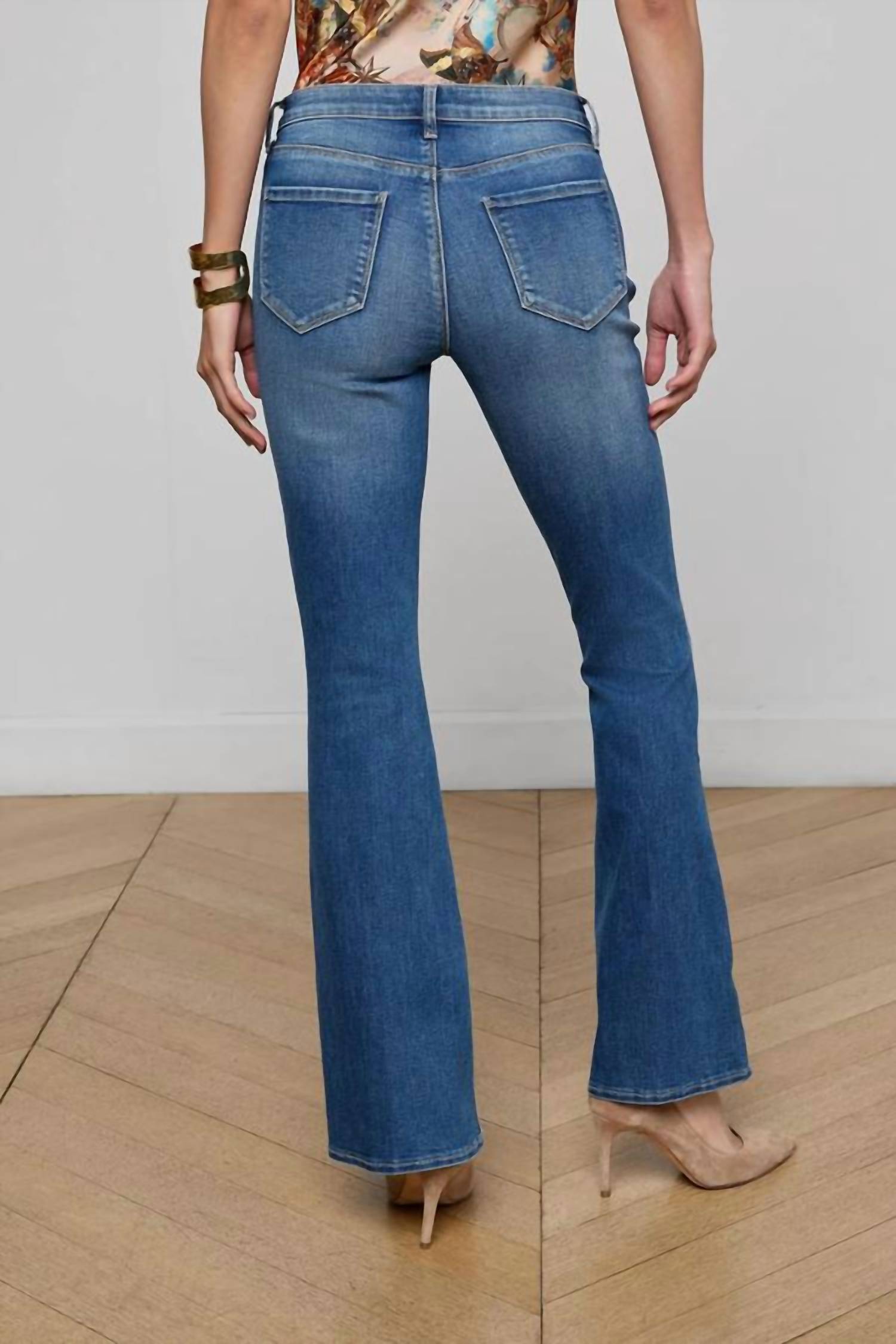 L'Agence Cara Low Rise Bootcut Jeans in cambridge - women's jeans - detail view