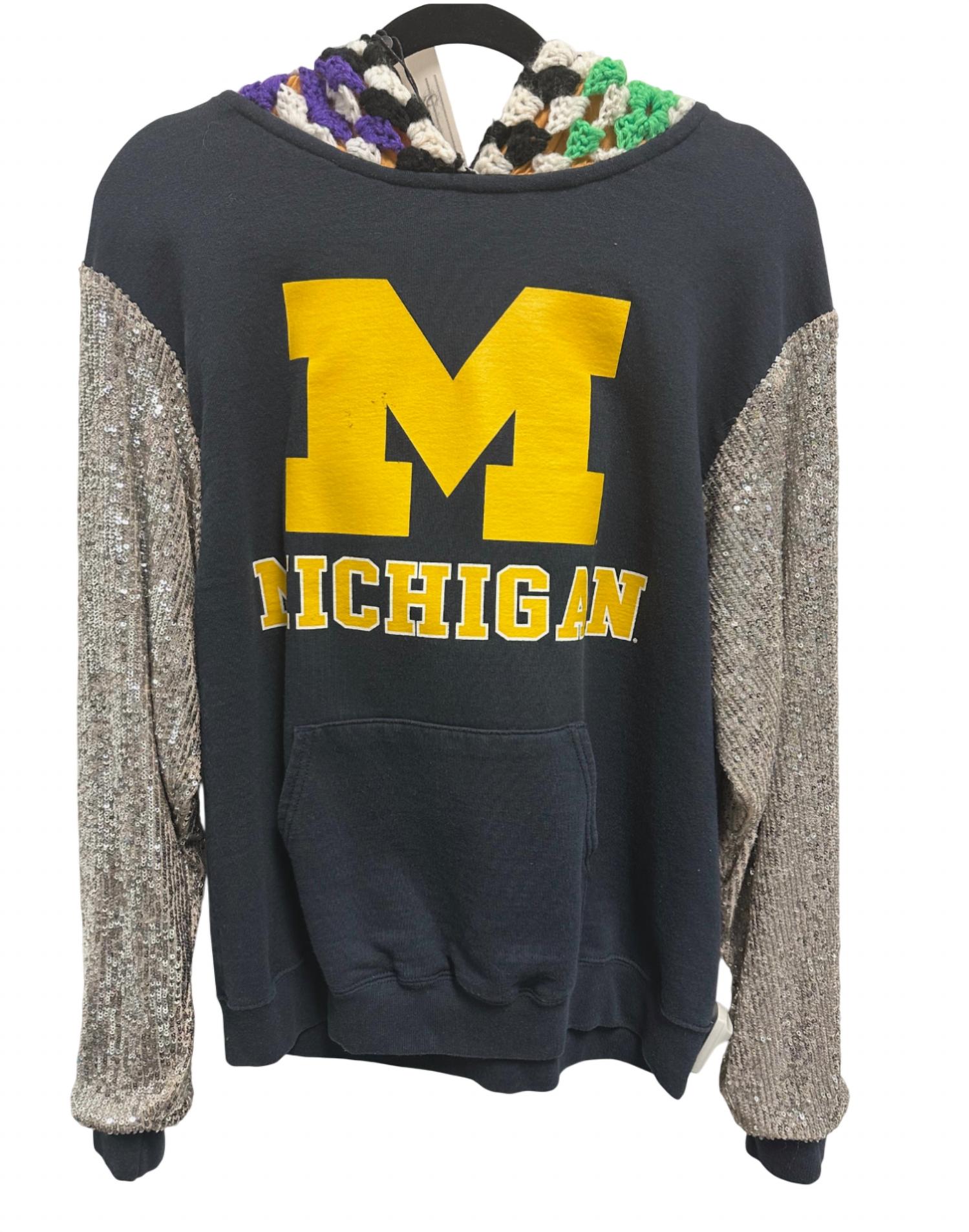 Opd New York - Women's Sweatshirt With Sequin Arms And Crochet Hood