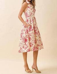 Pretty Follies Abstract Print V-neck Halter Midi Dress in burgundy - women's dress - alternate view