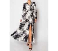 INA Fashion Puff Sleeve Belted Maxi Dress in black ivory - women's dress