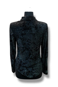 PAPARAZZI Women's Velvet Flocked Ruched Blouse in black - women's shirt - detail view