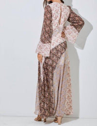 Baevely By Wellmade - Boho Floral Chiffon Maxi Dress