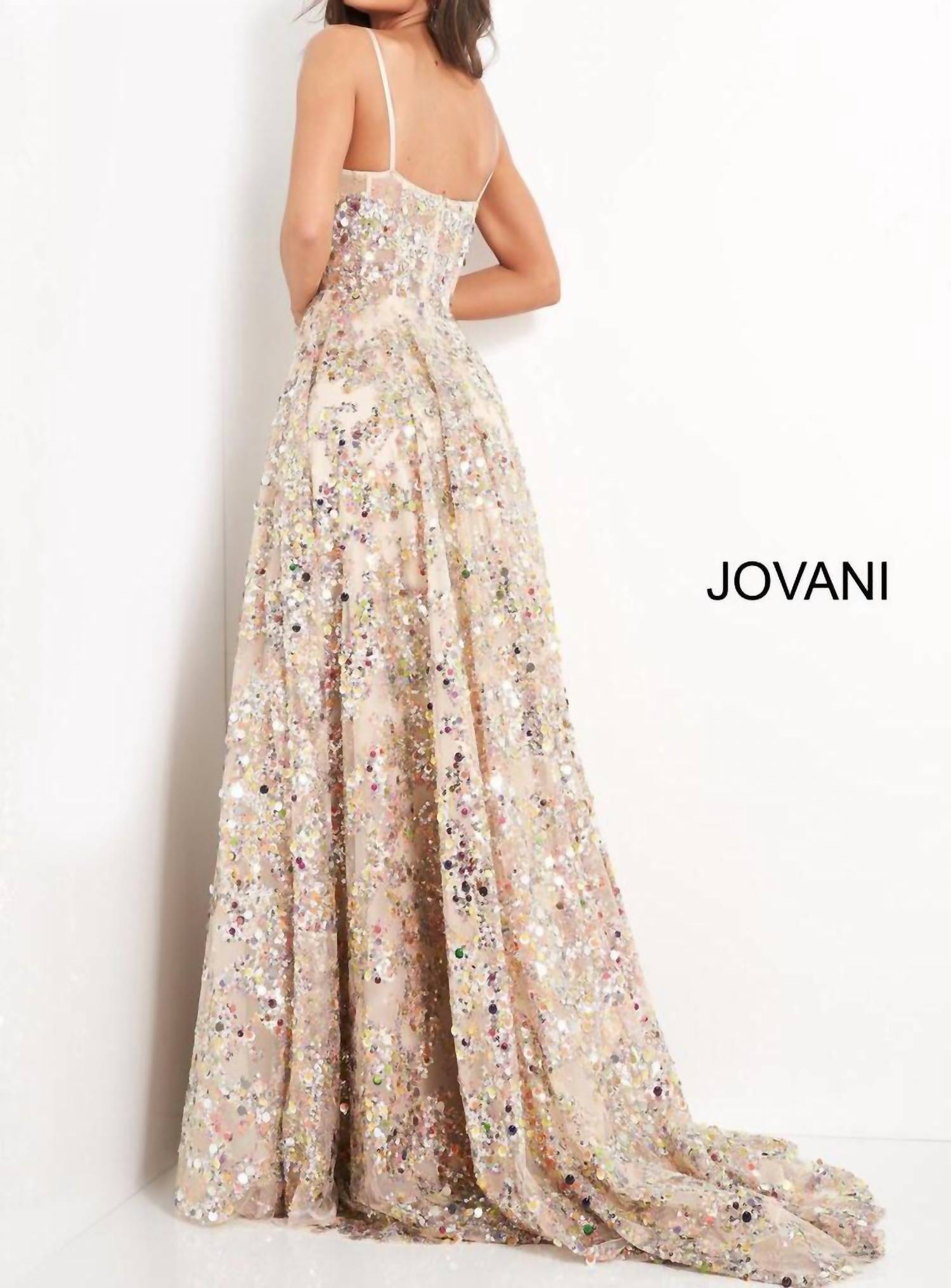 JOVANI Spaghetti Strap Sweetheart Neck Evening Dress in gold - women's dress - alternate view