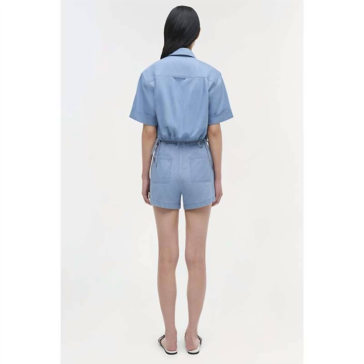 JONATHAN SIMKHAI Bishop Cotton Top in stratus - women's shirt - alternate view