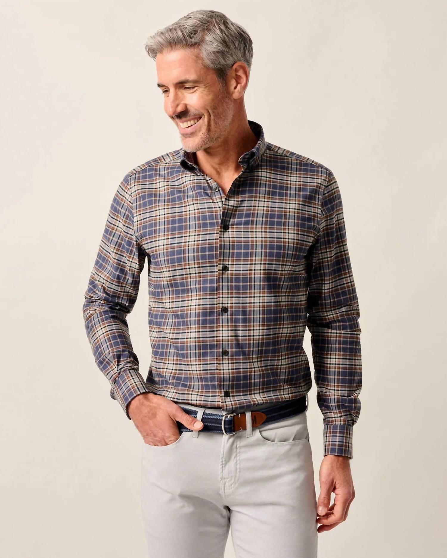 JOHNNIE-O Kamper Performance Flannel Shirt in charcoal - men's shirt
