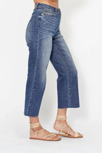 Judy Blue Wide Leg Crop With Back Pocket Embroidery Jeans in blue - women's pants - alternate view