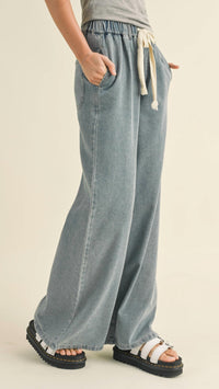 Miou Muse - Elastic Waist Drawstring Denim Wide Leg Pants