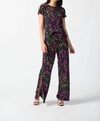 Joseph Ribkoff - Abstract Print Side Slit Pull On Wide Leg Pants
