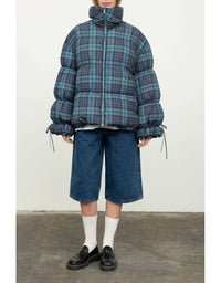 MOON RIVER Plaid Puffer Jacket in green - women's jacket