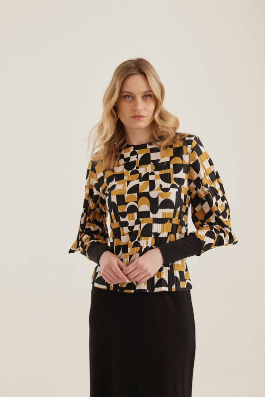 Beat - Geometric Patterned Long Sleeve Top