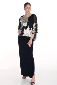 Frank Lyman - Metallic Floral Chiffon Overlay Evening Dress
