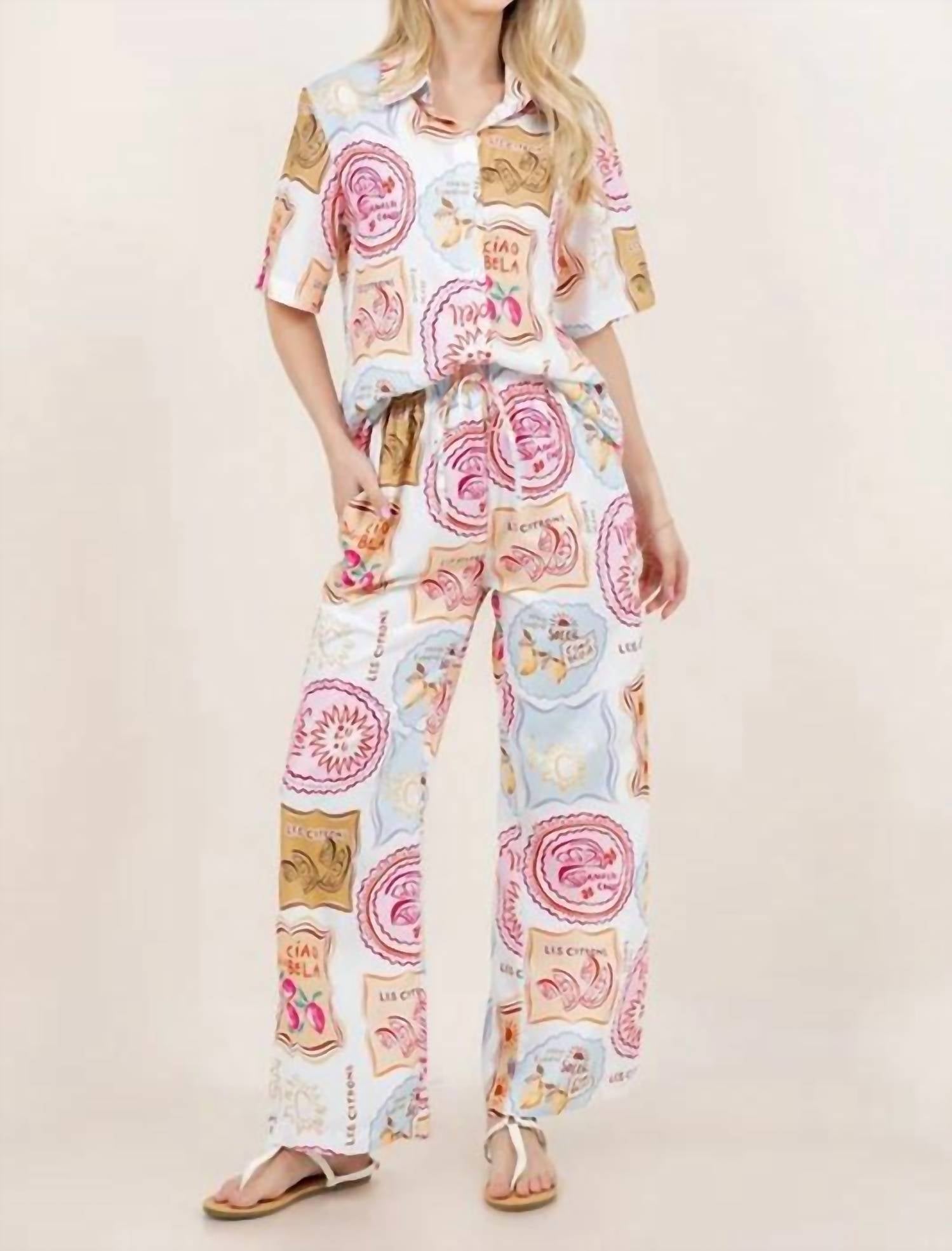 Sundayup - Stamp My Passport Top & Pant Set