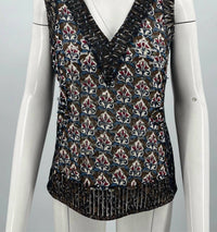 Byron Lars Women's Printed Paillette V-neck Zip Tank in multi blue - women's tank top