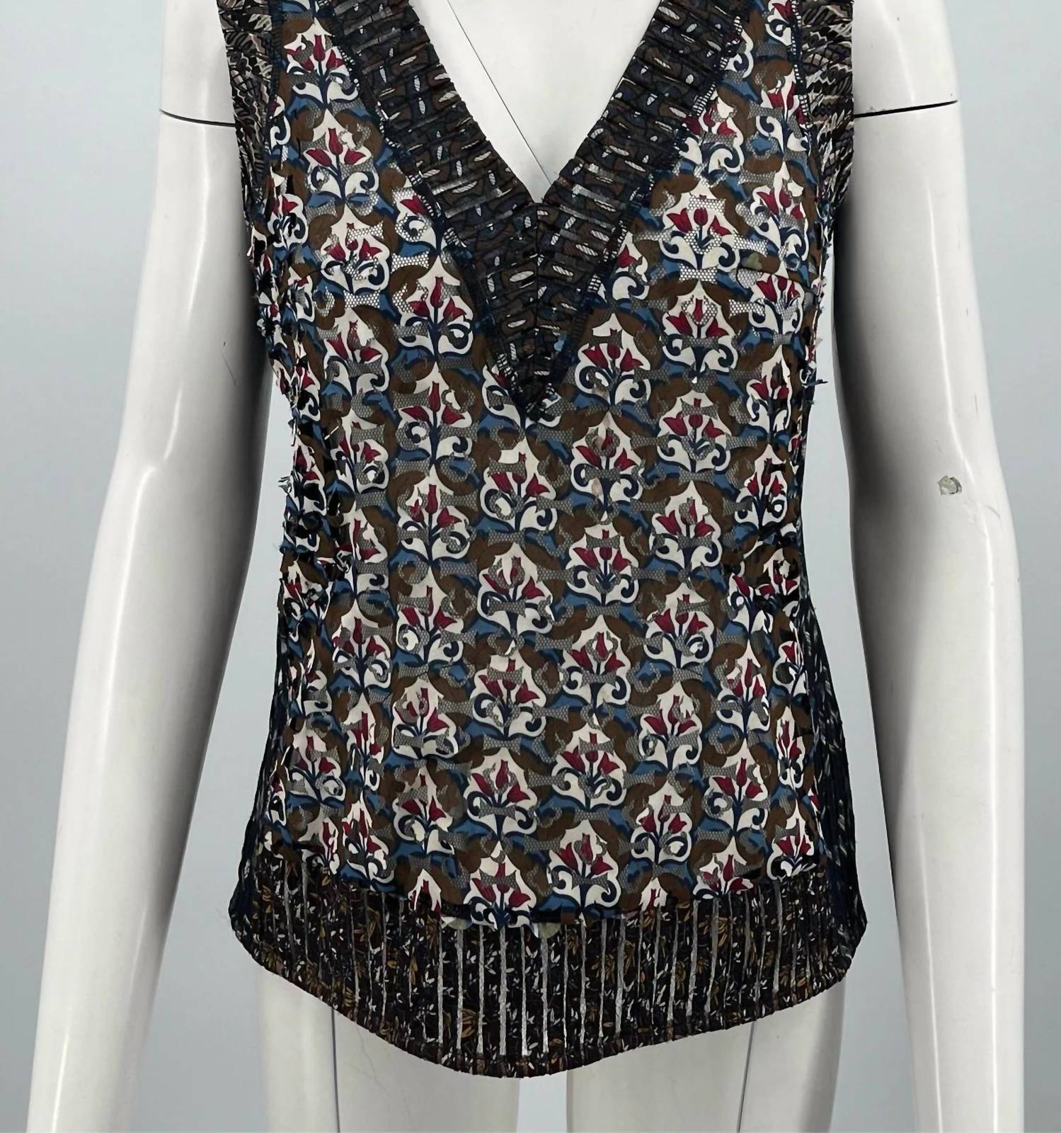 Byron Lars Women's Printed Paillette V-neck Zip Tank in multi blue - women's tank top