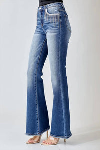 Risen - High Rise Embellished Wide Flare Jeans