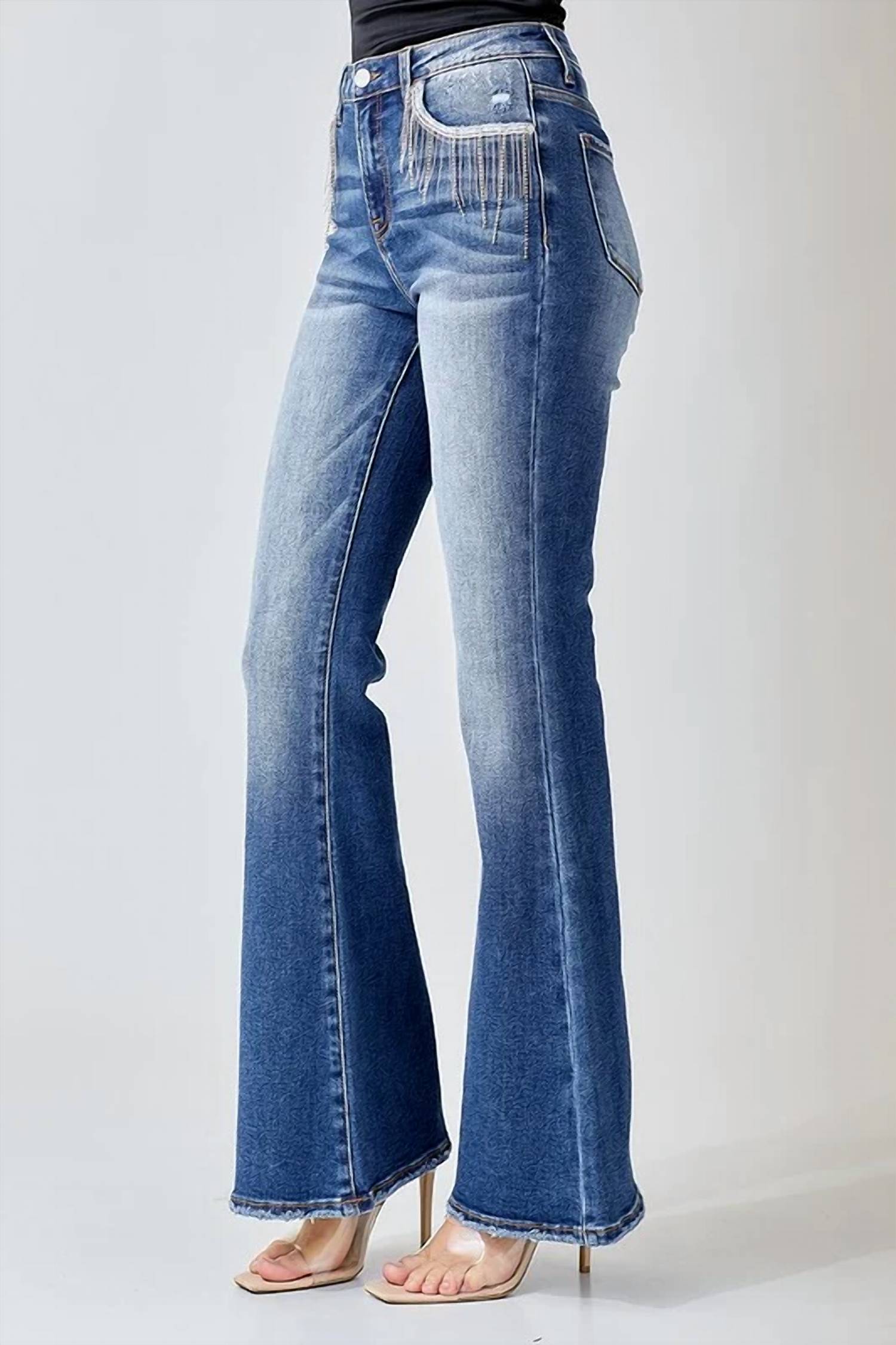 Risen - High Rise Embellished Wide Flare Jeans