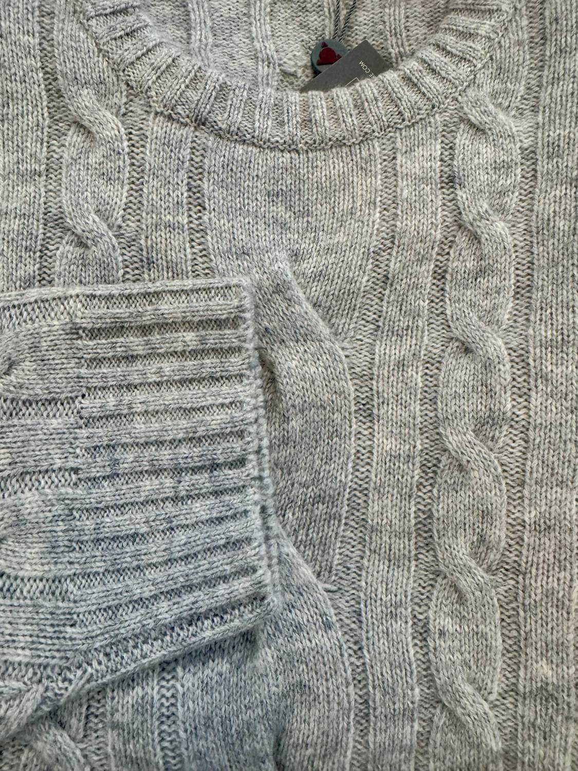 Alashan Cashmere Men's Cable Crew Neck Sweater in heather grey - men's sweater - alternate view