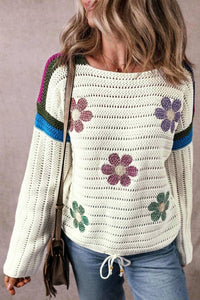 Trendsi - Floral Long Sleeve Drawstring Sweater