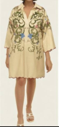 Celina Moon - Long Sleeve Scalloped Hem Floral Dress
