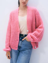White + Warren Mohair Luxe Cardigan in pink bloom - women's cardigan