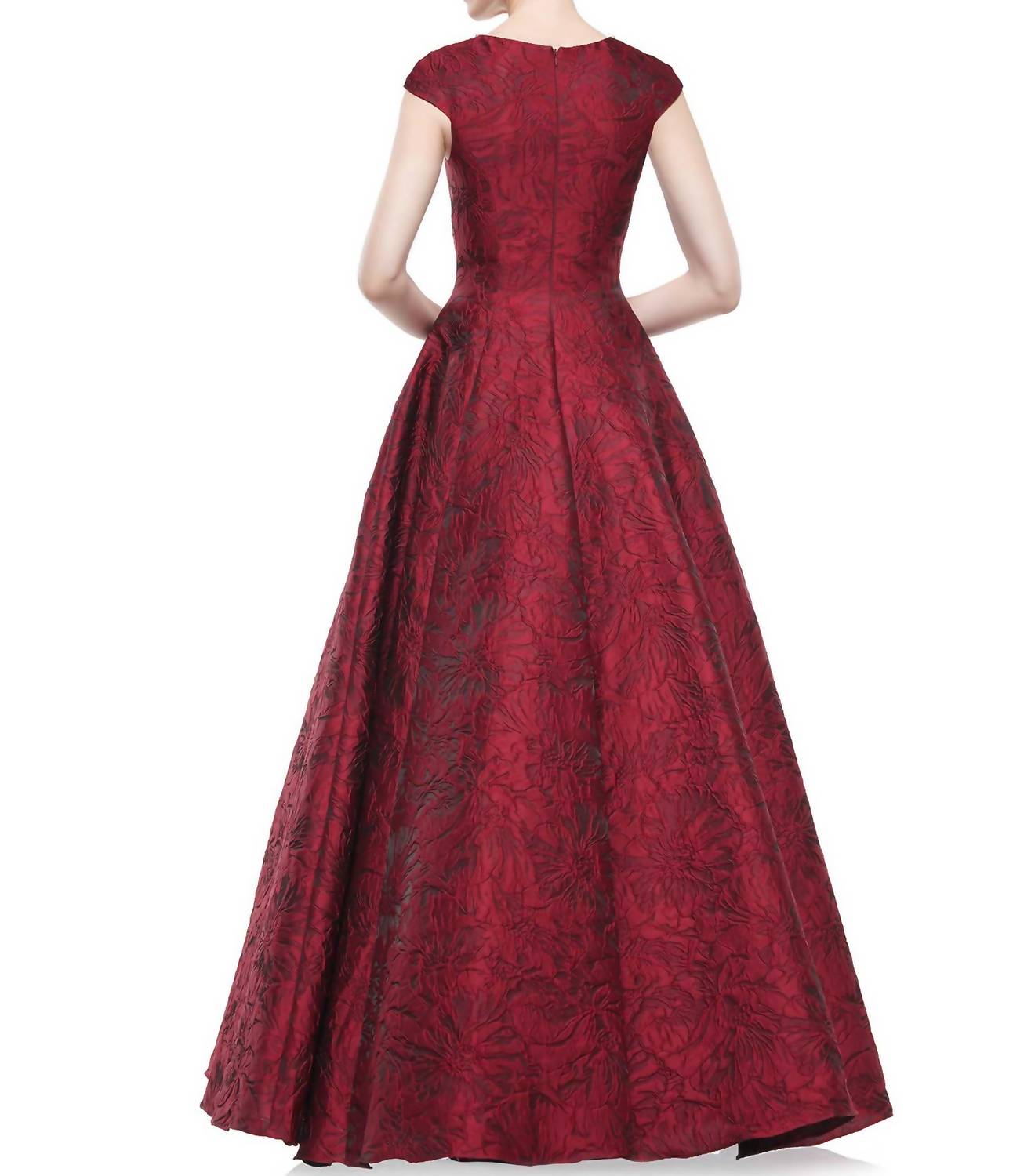 Marsoni by Colors Jacquard Brocade Ballgown in wine - women's dress - detail view