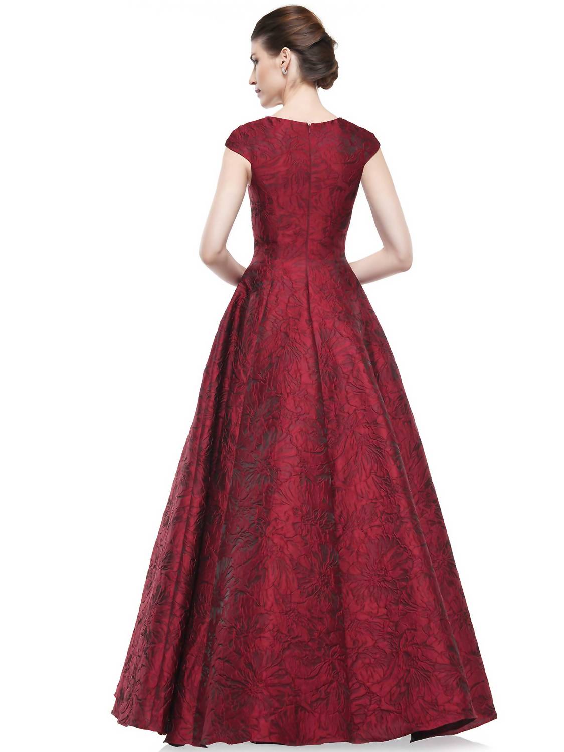 Marsoni by Colors Jacquard Brocade Ballgown in wine - women's dress - alternate view