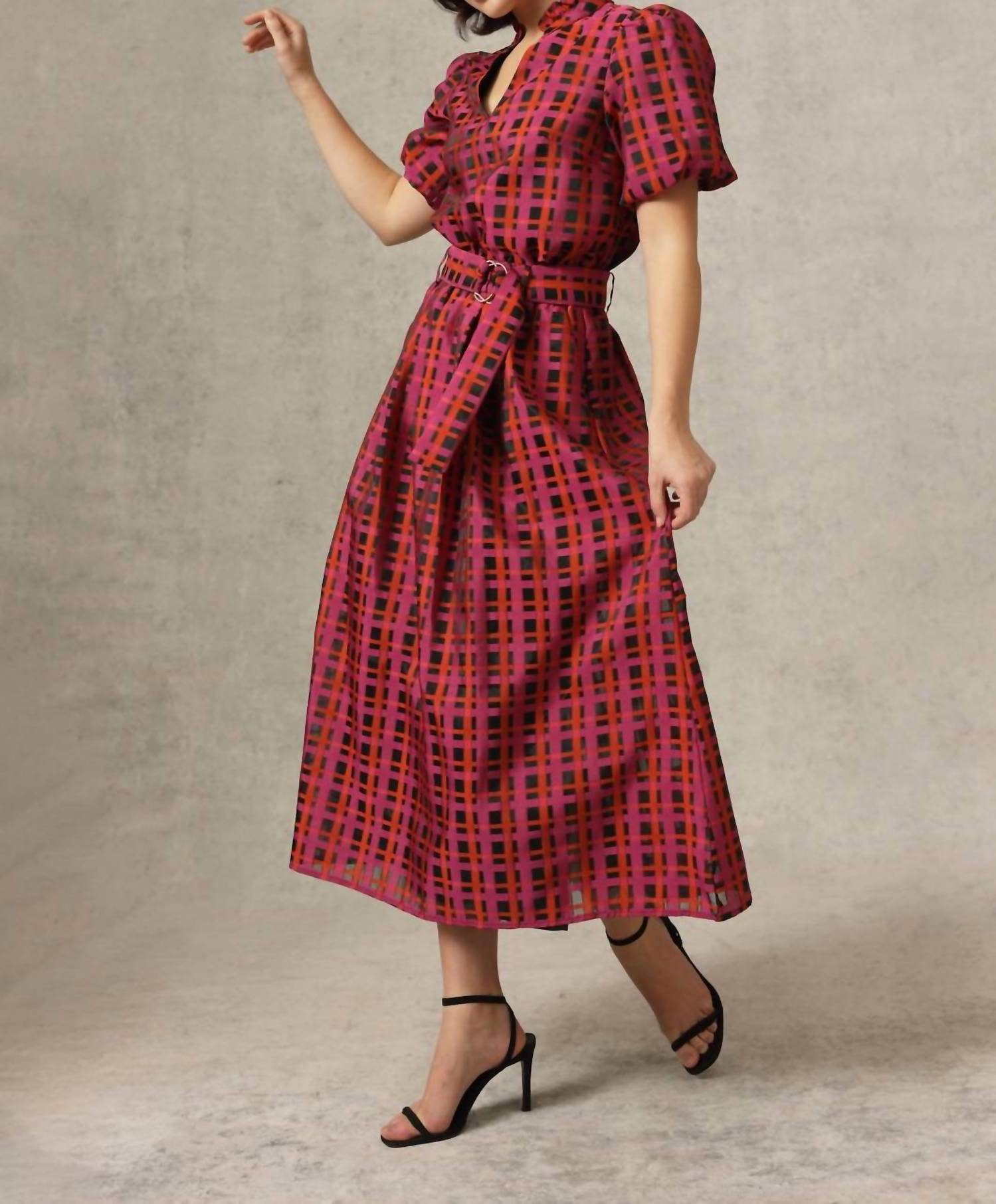 EMILY LOVELOCK Aida Plaid Blouse in crimson - women's blouse - detail view