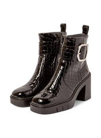 The ART Company Women's 1979 Block Heel Boots in black patent croc - women's shoe - detail view