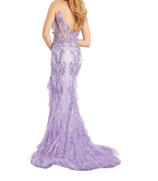 Jovani - Corset Bodice Feather Skirt Dress