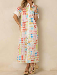 Entro - Check Button Front Maxi Shirt Dress