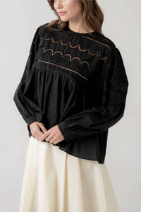 Elle Grey - Long Sleeve Eyelet Top