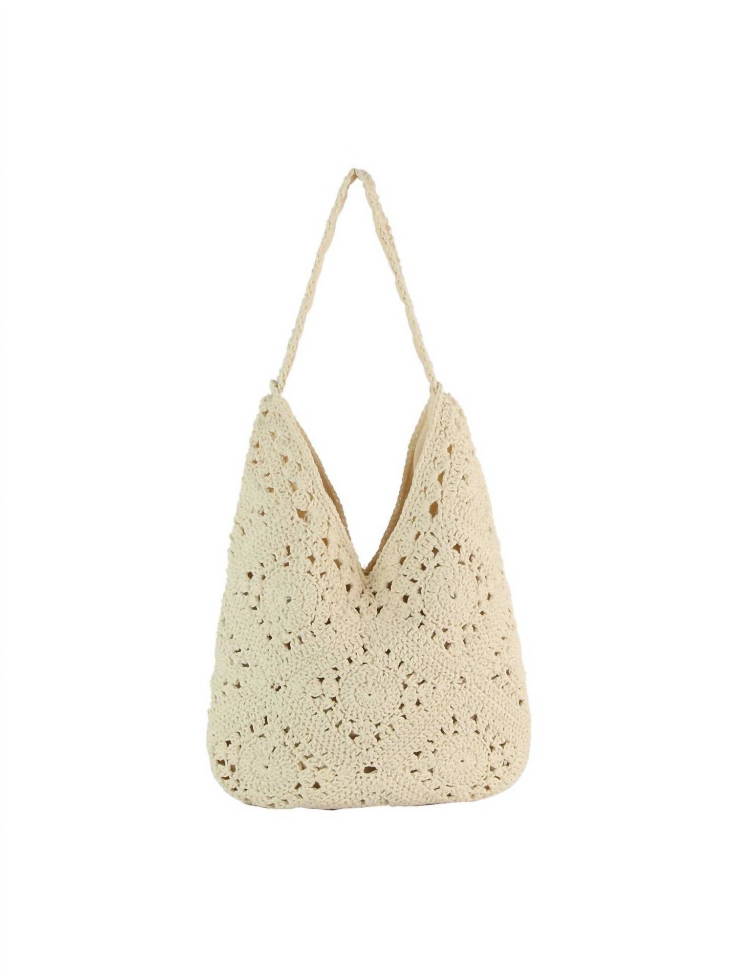 Handbag Factory Corp - Women's Woven Floral Crochet Slouch Tote Bag