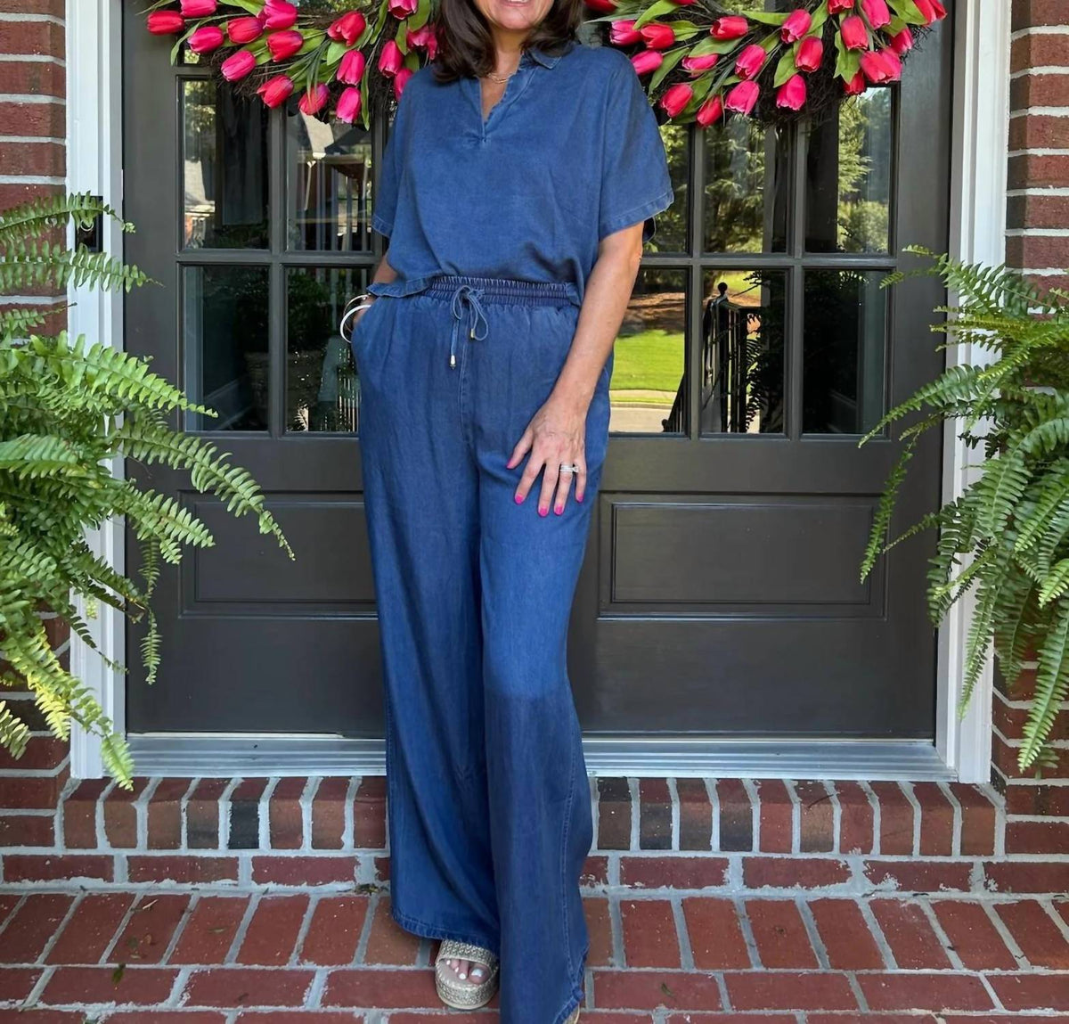 Allie Rose - Washed Chambray Denim Wide Leg Pant