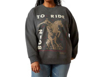 ARIAT Born To Ride Oversized Crew Sweatshirt in heather charcoal - women's sweater - detail view