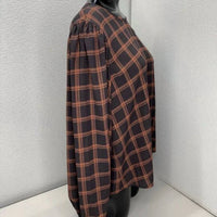 TOCCIN Women’s Grid Puff Sleeve Blouse in black orange - women's blouse - detail view